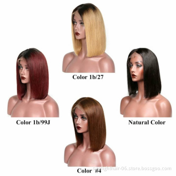 1B/27 1b/99j Ombre Color Human Hair Wigs With Baby Hair Pre Plucked Remy Brazilian Lace Bob Wigs Bleached Knots Human Hair Wig